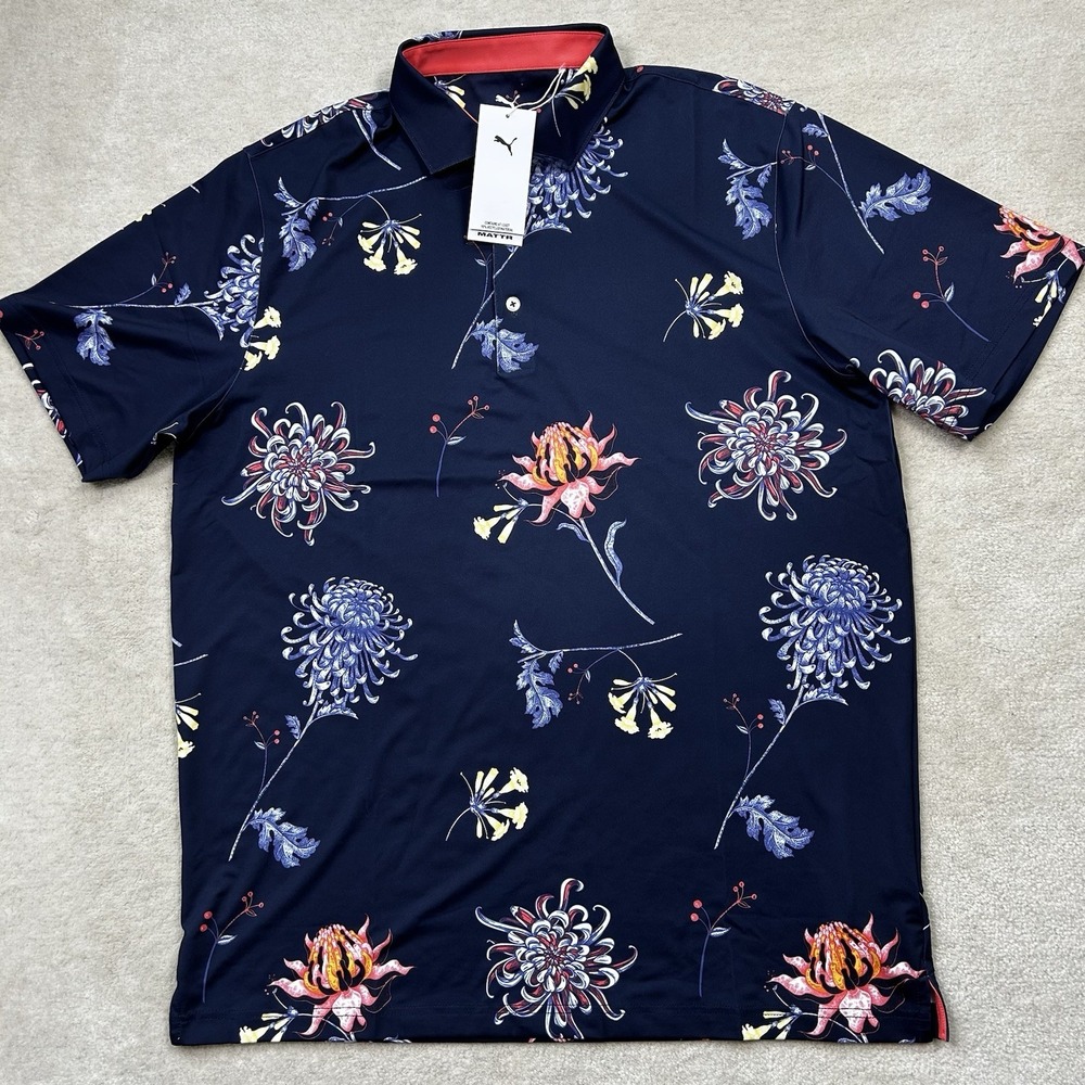 Puma Dahlia Polo Shirt XXL Stretch Performance Golf Floral Summer Print Mattr